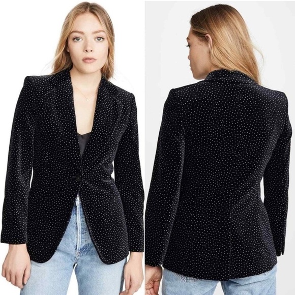 THEORY Women Andorie Cinched Black Dotted Velvet Blazer Jacket Sz 2 - Picture 1 of 15